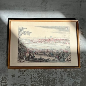 Antique Print of the City of Müchen by Matthaeus Merian. Theatrum Europaeum um 1646 | Framed by Jean Dröser