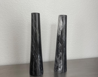 Pair of Hand-made Black Marble Candle holders | Set of 2