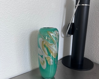 Vintage Modernist Hand Blown Artist Signed Art Glass Vase by R Kelly 84