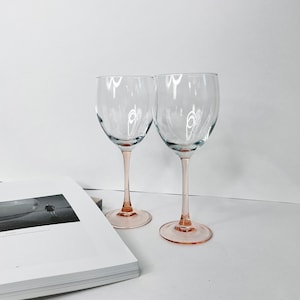 Vintage France Pink Stem Wine Glass | Arcoroc Rosaline France Wine Glasses | Set of 2