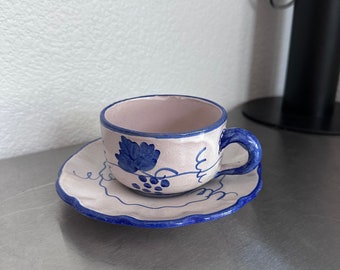 Vintage Hand made CAS Vietri Italy Pottery Cup and Saucer | Hand Made in Italy | Espressos Cup