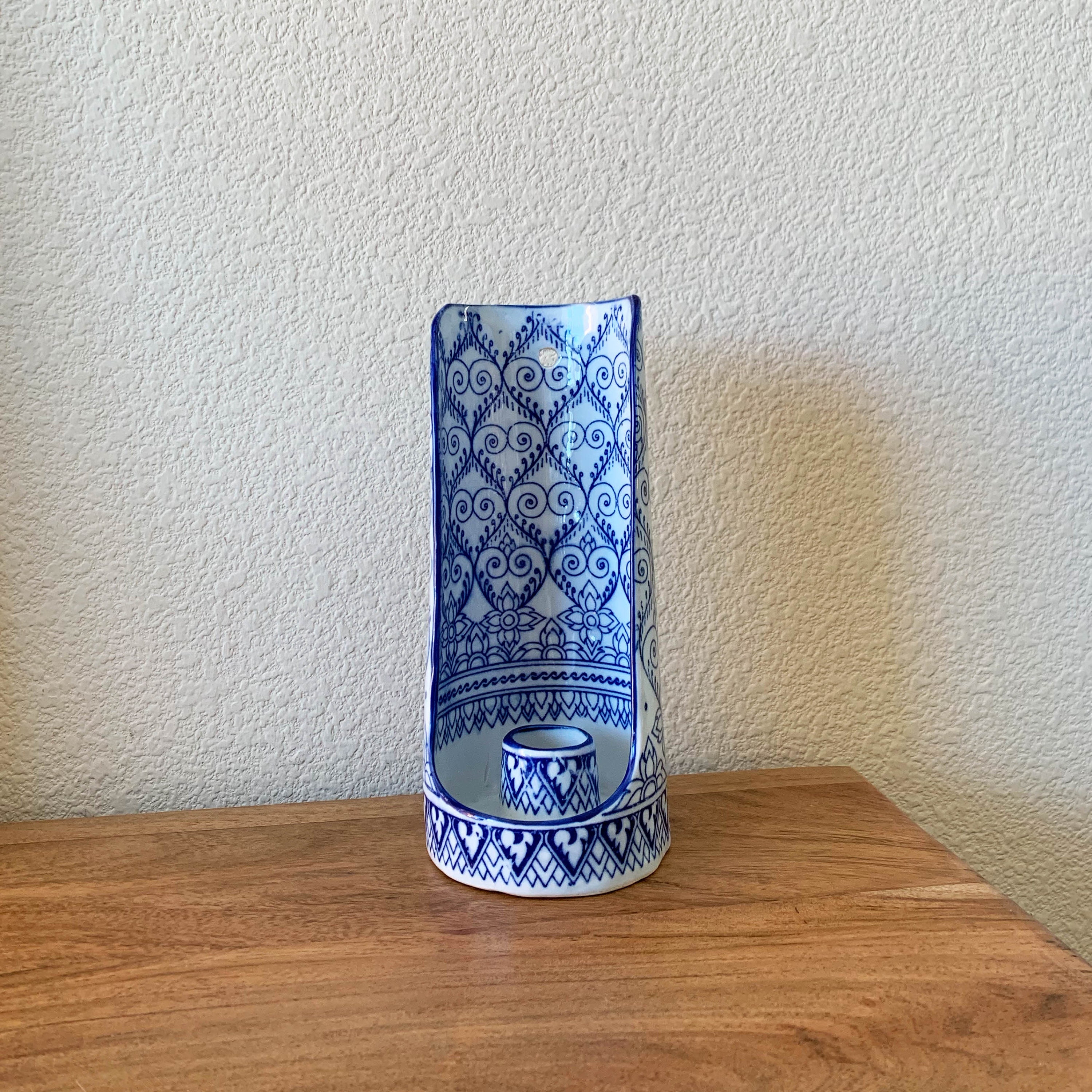 Vintage Blue and White Ceramic Candle Holder Floral Etsy