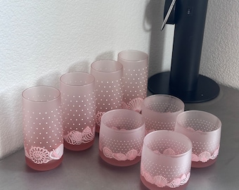 Vintage Light Pink Swiss Dost Frosted Seashell Tumblers | Set of 2