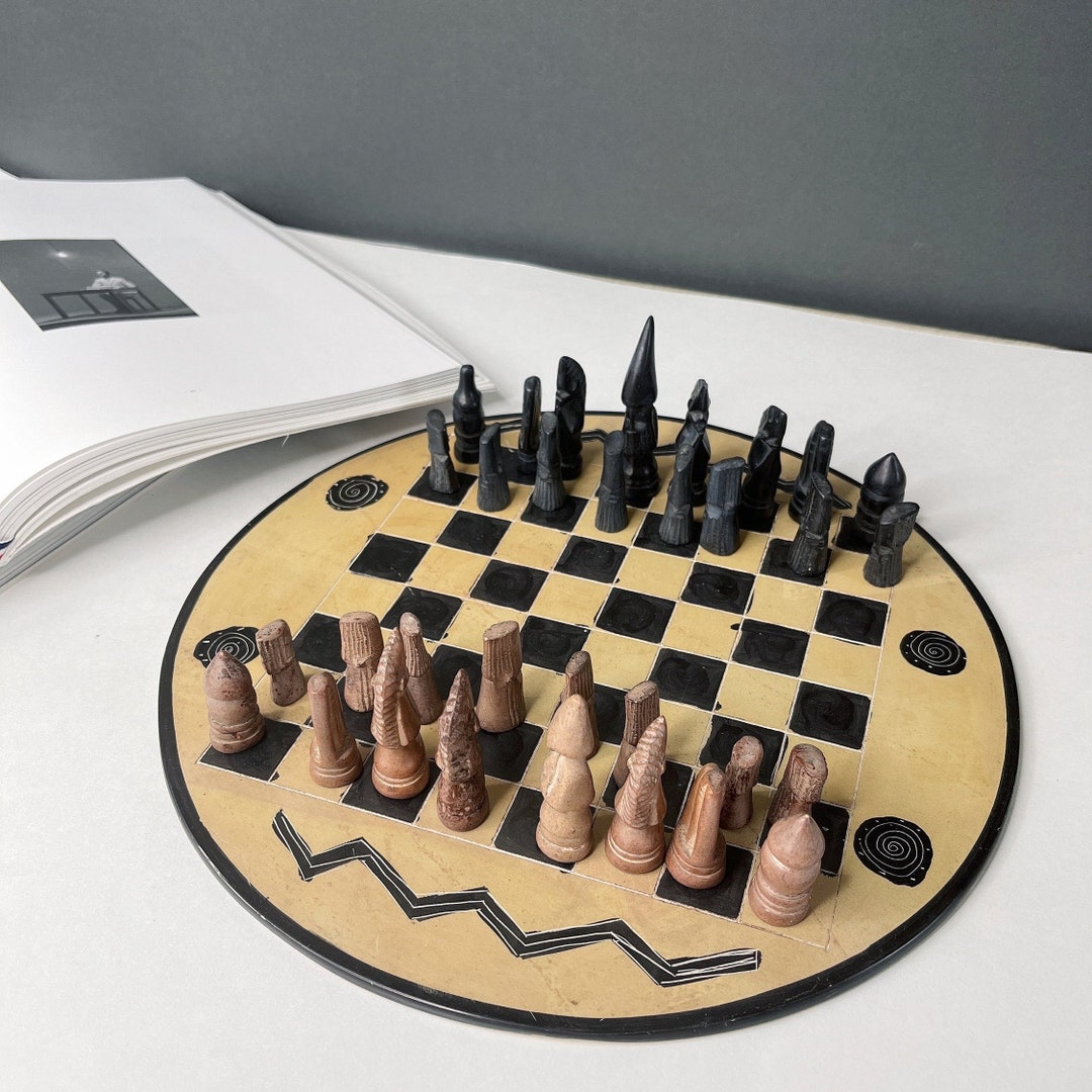 African Handcarved Soapstone Chess Set Colonial Gift Set Etsy