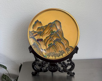 Chinese Cloisonne Enamel Plate |  10.5" with Stand