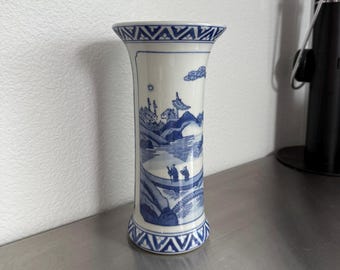 Vintage Large Blue and White Chinese Classic Vase with Mountain and Bridge Motif | Collectable Porcelain