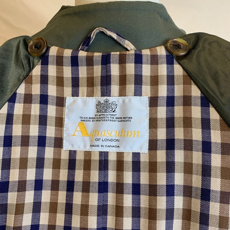 Made in Canada Vintage 80s Aquascutum London Classic Double Breasted Military Khaki Trench Coat
