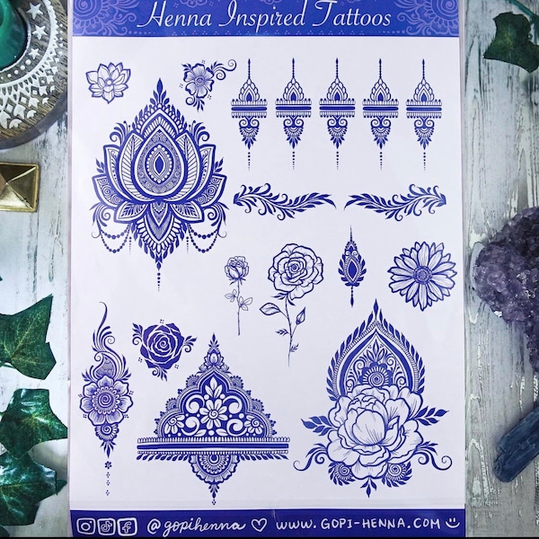 Хна Вдохновленный пион Цветочные временные татуировки Простыни