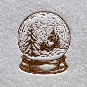 Gold Foil Snow Globe Notecard: Letterpress Christmas Card