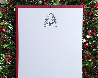 Minimal Tree Card Set (8) | Holiday Letterpress Cards with Envelopes | Christmas Tree Notecard Stationery Printed on Cotton Paper