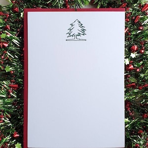 Minimal Tree Card Set 8 Holiday Letterpress Cards with Envelopes Christmas Tree Notecard Stationery Printed on Cotton Paper image 1