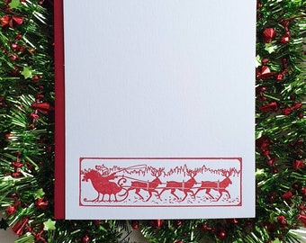 Santa's Sleigh Holiday Letterpress Card with Red Envelope | Greeting Card stationery using a vintage printing block on cotton paper