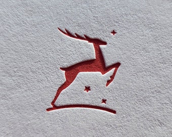Reindeer Notecards | Letterpress Christmas Card Print with Envelope | Minimal Holiday Stationery