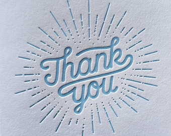 Letterpress Thank You Cards: Starburst Debossed Cotton Notecards