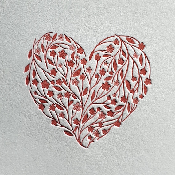 Floral Heart Letterpress Notecard Set with A1 Envelopes | Valentines Stationery Writing Cards