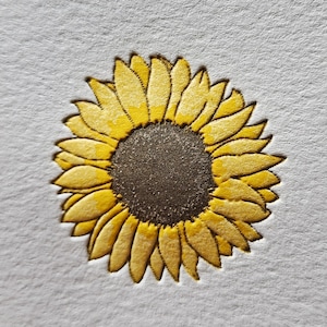 Sunflower Card Set (6) | Bright Sunny Letterpress A1 Cards with Yellow Envelopes | Warm Cute Flower Notecard Printing on Cotton Paper