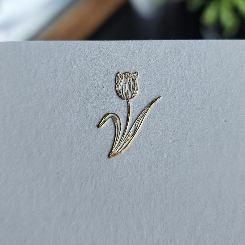 Tulips Note Gold Foil Tulip Note Cards, Cotton Stationery Set, Minimalist Floral ...