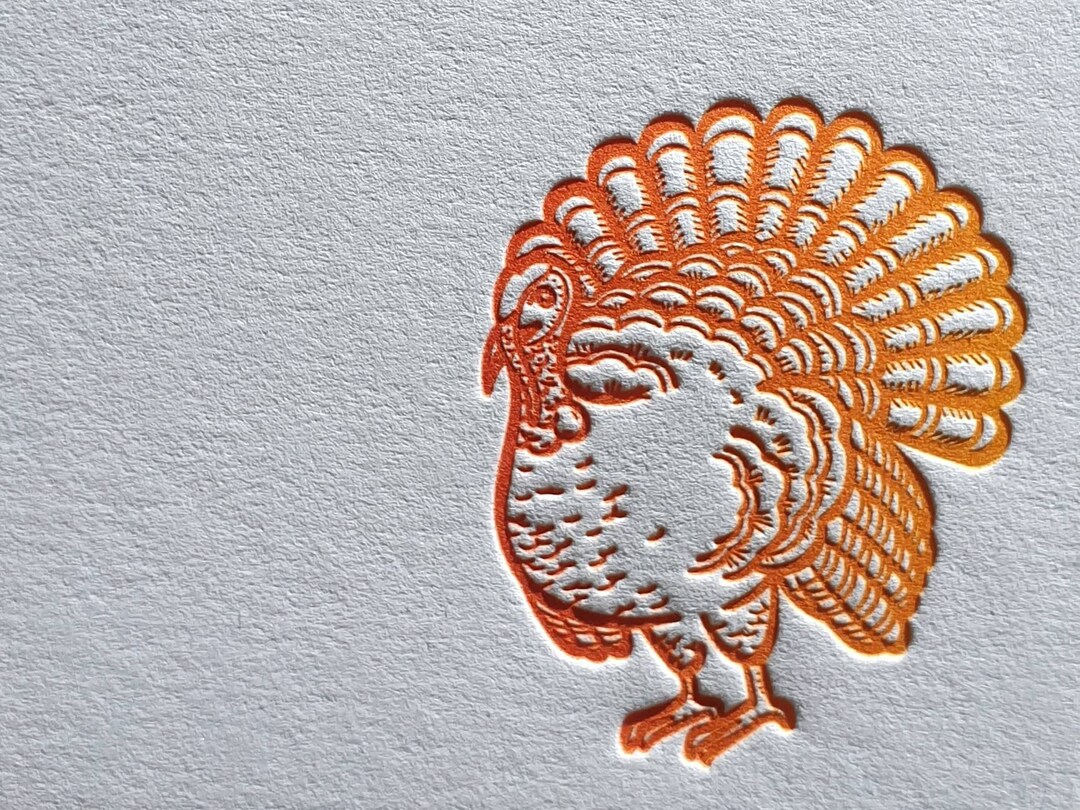 Thanksgiving Card Set 6 Letterpress Printed Turkey With Envelopes Split ...