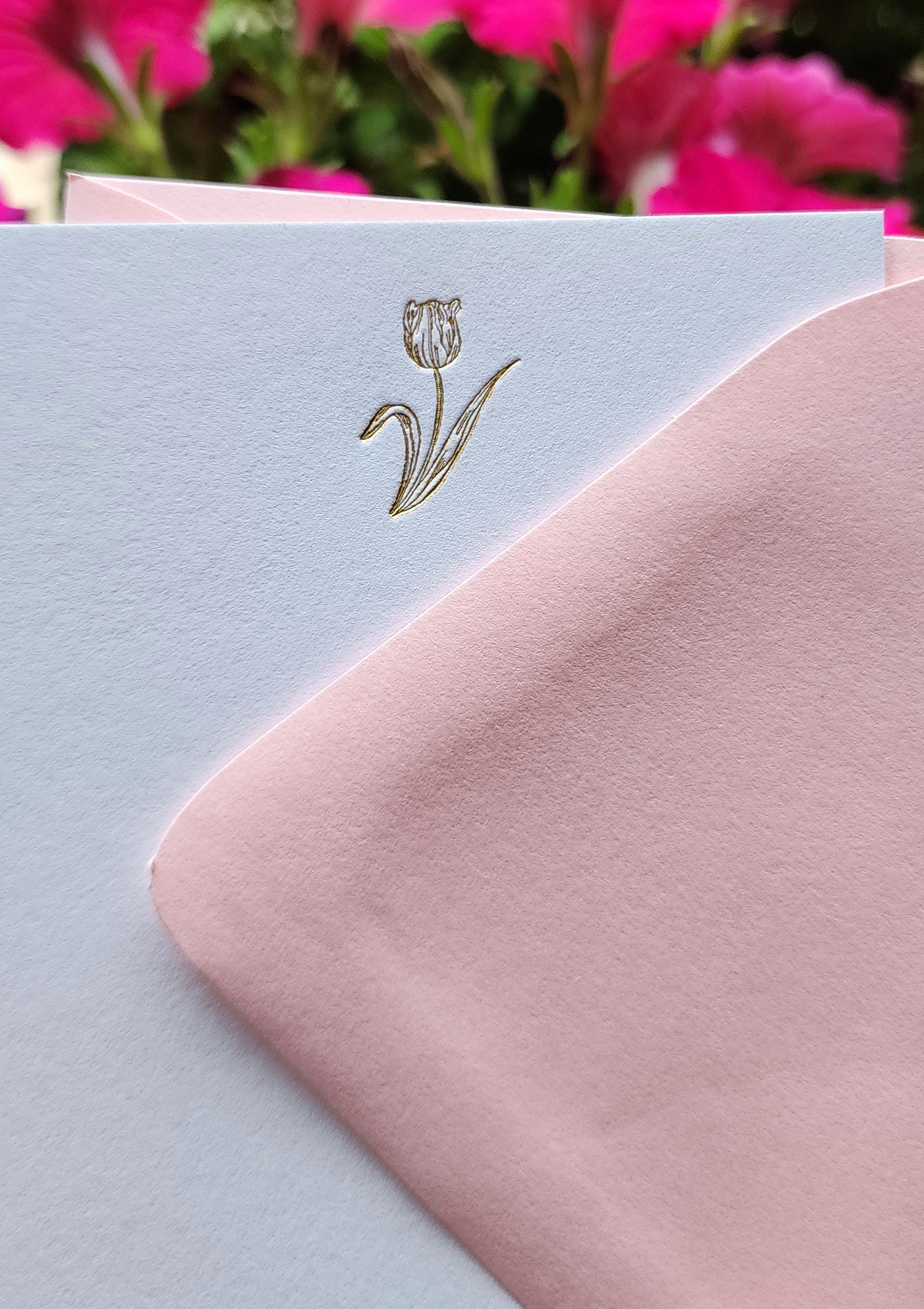 Tulips Note Gold Foil Tulip Note Cards, Cotton Stationery Set, Minimalist Floral ...