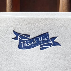Thank You Card Set | Letterpress Printed Thank You Cards with Envelopes | Gratitude Banner Debossed Notecards on Cotton Paper