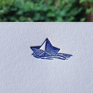 Paper Sailboat Card Set | Letterpress Printed Origami Boat Notecards with Envelopes | Minimal Writing Cards Debossed on Cotton Paper