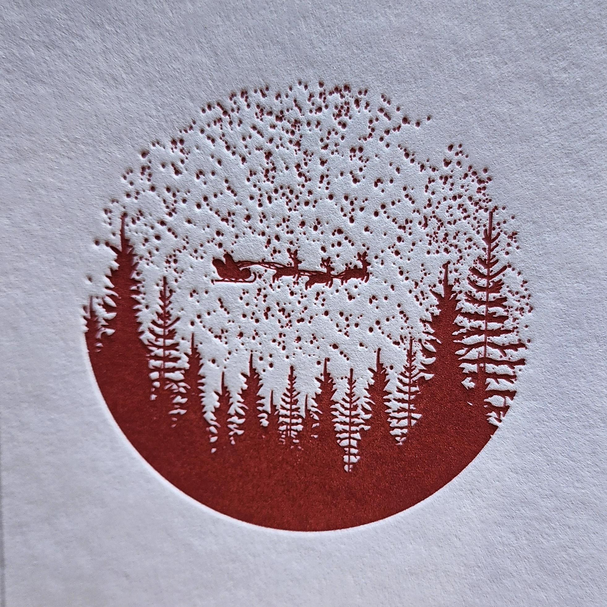 Letterpress Christmas Cards: Santa's Sleigh, Cotton Paper, Set of 6
