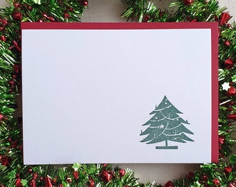Christmas Tree Holiday Letterpress Cards with Envelopes | Minimal greeting card stationery using a vintage printing block on cotton paper