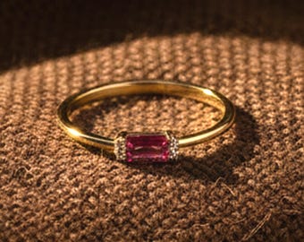 Ruby Baguette Sterling Silver Ring | Dainty July Birthstone Jewelry