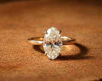 Anello di fidanzamento con moissanite taglio Moval Old Mine/Fede nuziale con moissanite solitaria