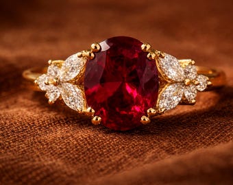 Handmade 5.50 Carat Ruby Ring | 14K Gold Plated 925 Sterling Silver | Bold Red Gem Statement Jewelry