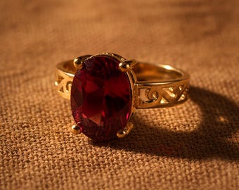 Natural Ruby Ring Oval Cut | Floral Halo Ring in 925 Silver | Vintage Ruby Statement Ring | Handmade Luxury Jewelry