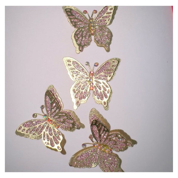 3D Butterfly Toppers with Rhinestones! Perfect for caps, scrapbooks & cards, celebrating in style.