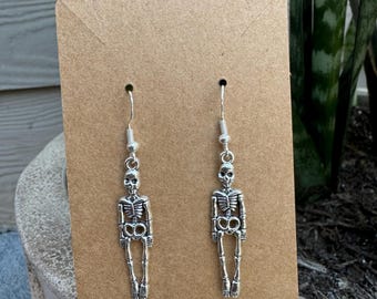Sterling Silver Skeleton Dangle Earrings: Halloween Costume Accessory