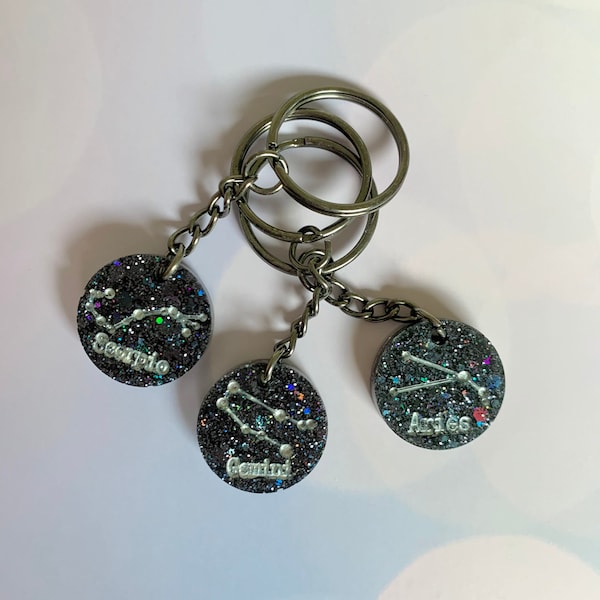 Horoscope Zodiac Galaxy Keychain, Horoscope Keychain, Star Constellation Keychain, What’s your Sign Keychain, Pisces Constellation Glitter