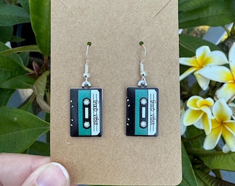 90s Cassette Tape Earrings: Sterling Silver Dangle Earrings
