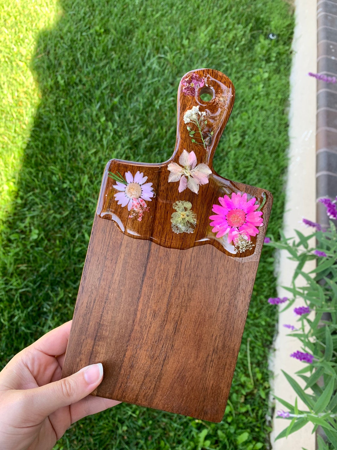 Pressed Flower Charcuterie Board Spring Flower Serving Board Etsy