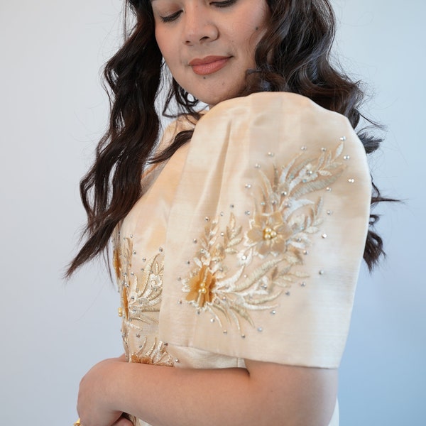 Alleen moderne Filipiniana top, Pinya Cocoon, Filippijnse stoffen blouse, formele kleding, geborduurde top, Filipijnse huwelijkskleding, voor moeder