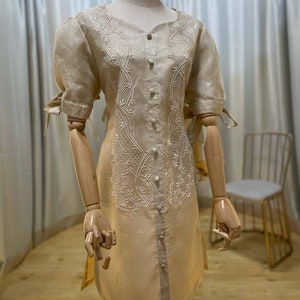 Modern Filipiniana, Barong Tagala Dress, Pinya Cocoon, Philippine Fabric, Formal Wear, Embroidered, For Mom, Filipino Wedding, For Her
