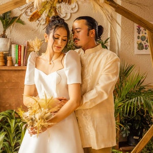 Modern Filipiniana Dress, Philippine Fabric, Formal Wear, Lace Overlay Design, For Mom, Filipino Wedding Wear, Filipino Wedding Dress