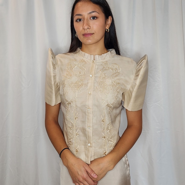 Modern Filipiniana, Pinya Cocoon, Philippine Fabric Blouse, Formal Wear, Embroidered Top, For Mom, Filipino Wedding Wear, For Her, For Mom