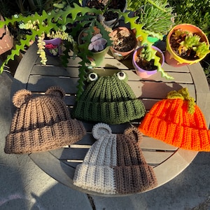 Crochet Adult Beanies Made To Order | Frog Beanie | Bear Beanie | Pumpkin Beanie | Handmade | Animal Beanies | Winter Caps | Christmas Gifts
