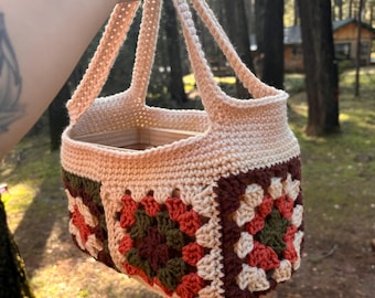 Borsa a mano quadrata della nonna all'uncinetto fatta a mano con inserto rimovibile - Regalo