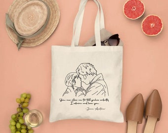 Tote Bag Pride and Prejudice, Jane Austen Totebag, Pride and Prejudice Quotes Tote bag, Jane Austen Gifts, Mr Darcy Canvas Tote Bag