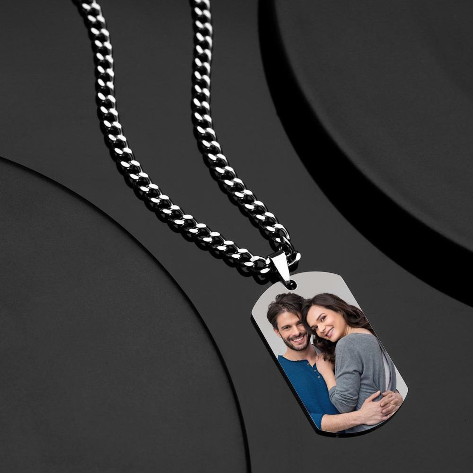Customized Photo Men's Jewelry Engraved QR Code Necklace - Etsy