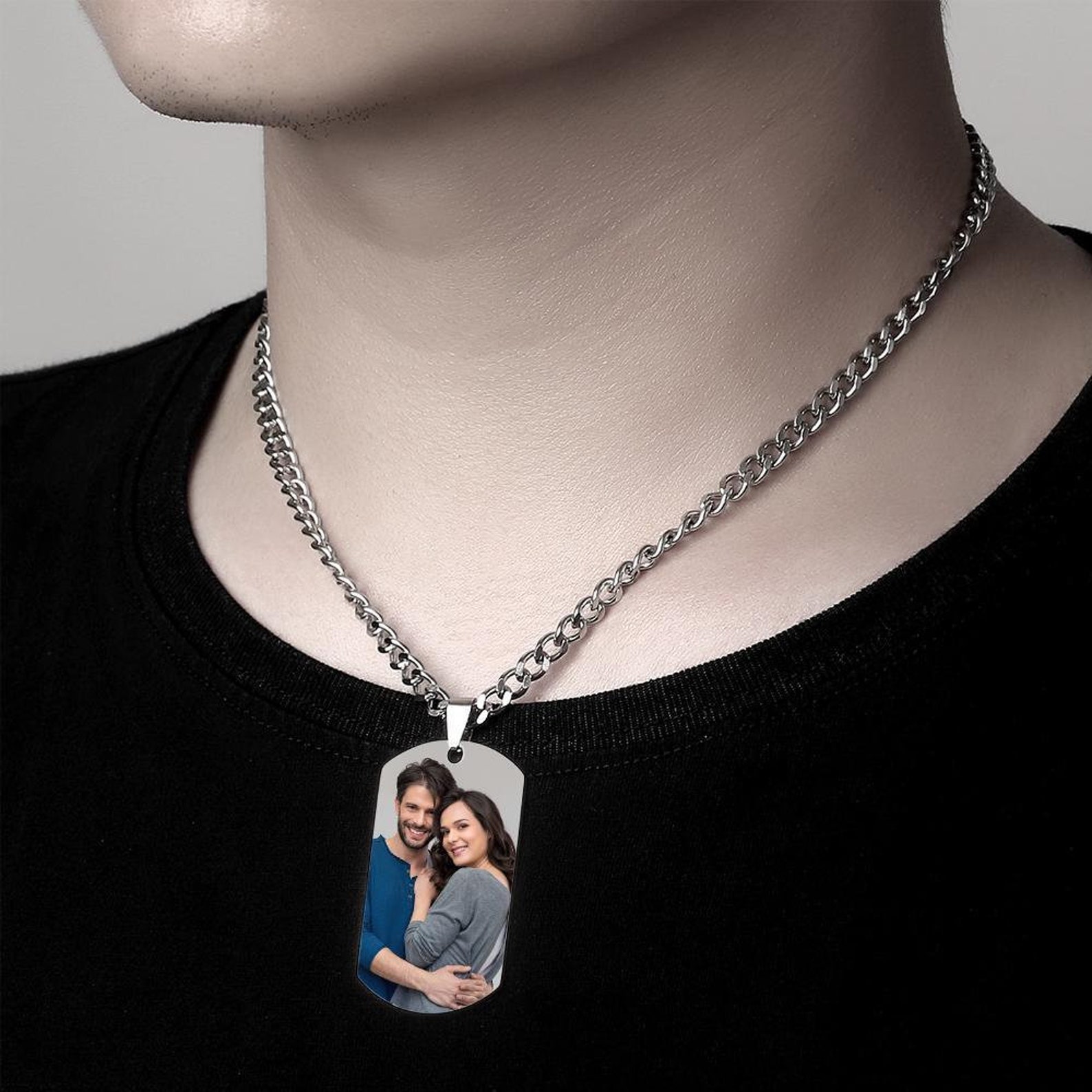 Customized Photo Men's Jewelry Engraved QR Code Necklace - Etsy