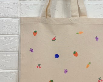 fruit tote bag, fruit and veggie tote, minimal canvas tote, graphic tote