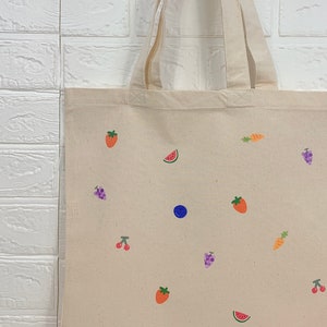 fruit tote bag, fruit and veggie tote, minimal canvas tote, graphic tote