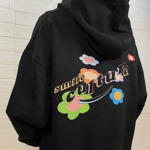 smile culture hoodie, flower hoodie, colorful sweatshirt, black hoodie, unisex sweater