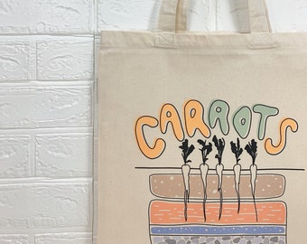 carrots tote bag, veggie tote, plant tote, gardening tote, minimal canvas tote, graphic tote