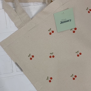cherry tote, graphic canvas tote, fruit tote, cute cherries tote